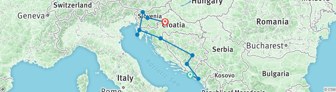 Image of a map showing the route of the tour