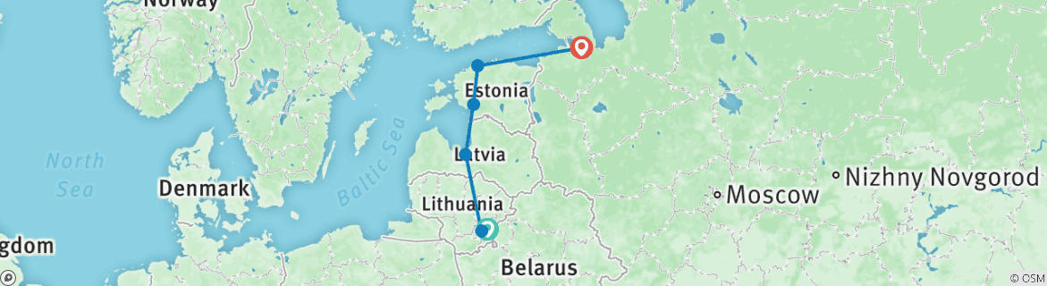 Image of a map showing the route of the tour