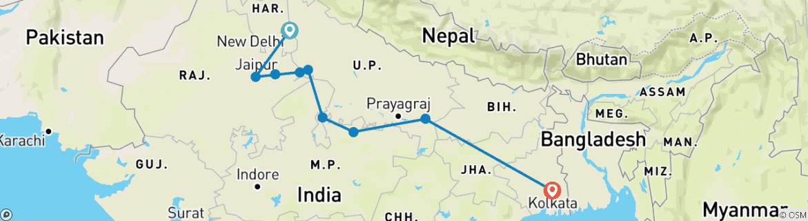 Foto van een kaart met de route van de rondreis