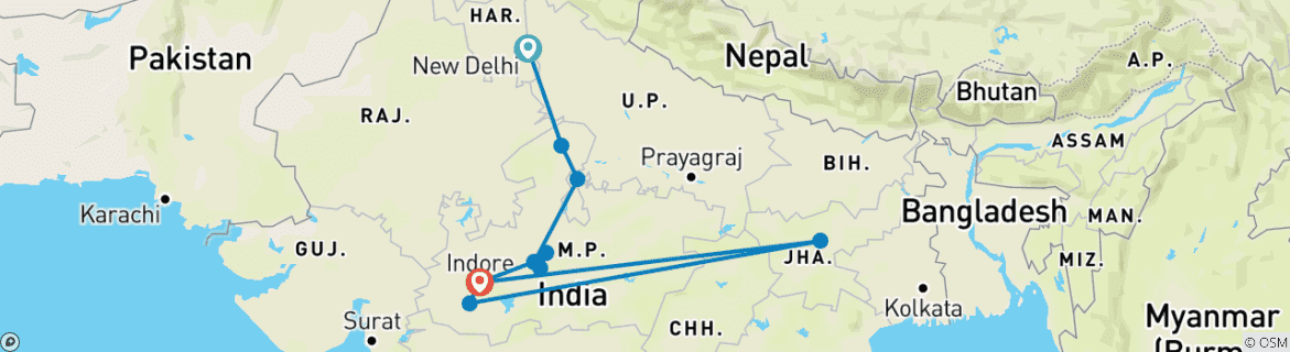 Image d'une carte montrant l'itinéraire du circuit