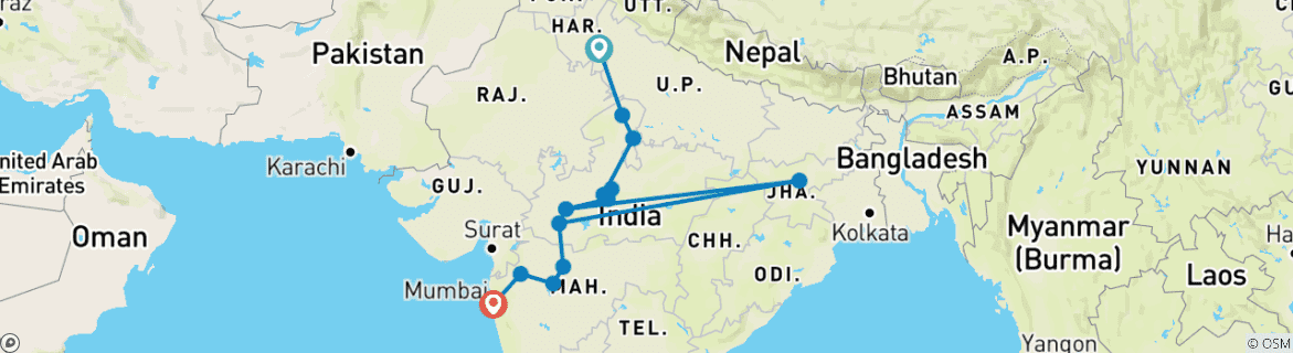 Foto van een kaart met de route van de rondreis