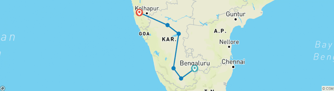 Image of a map showing the route of the tour