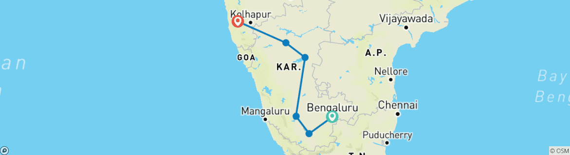 Image d'une carte montrant l'itinéraire du circuit