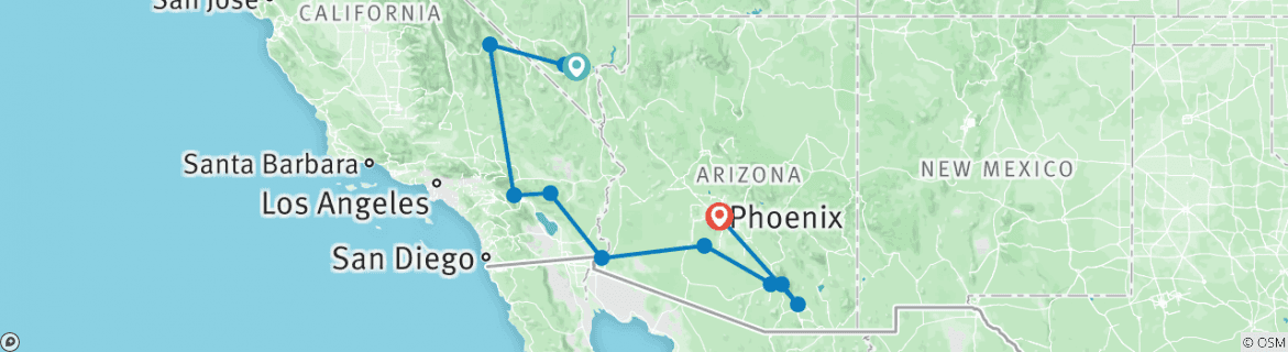 Image of a map showing the route of the tour
