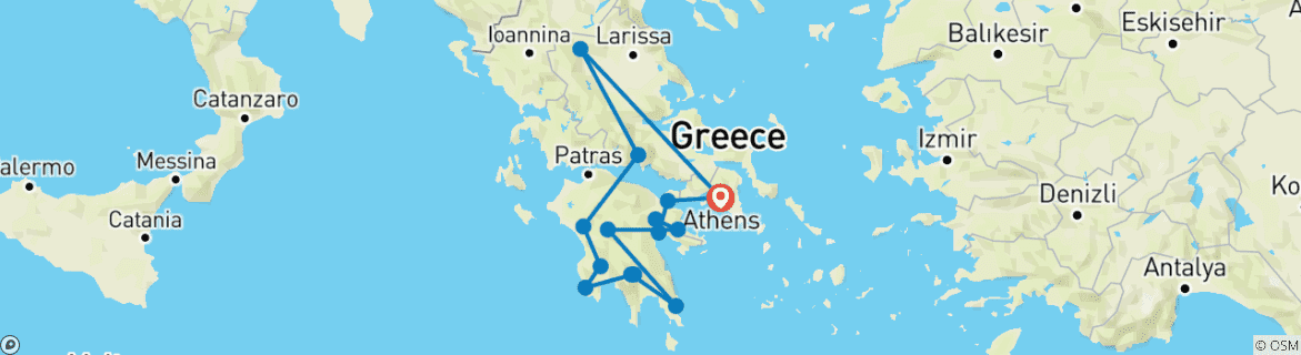 Image of a map showing the route of the tour