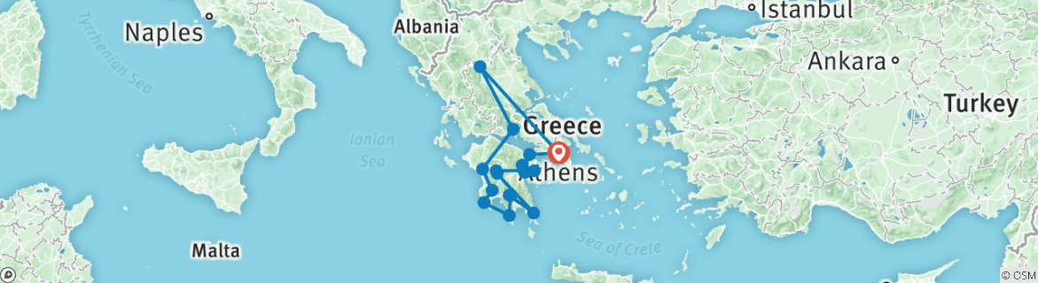 Image of a map showing the route of the tour
