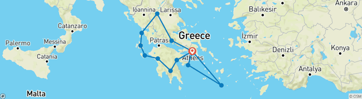 Carte du circuit Circuit de 17 jours, Zante, Céphalonie, Leucade, Météores, Delphes et Santorin