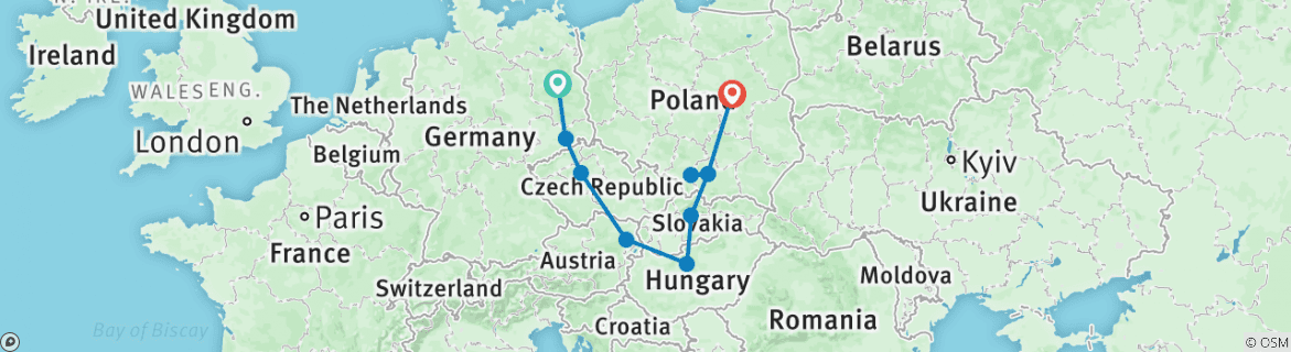 Image of a map showing the route of the tour