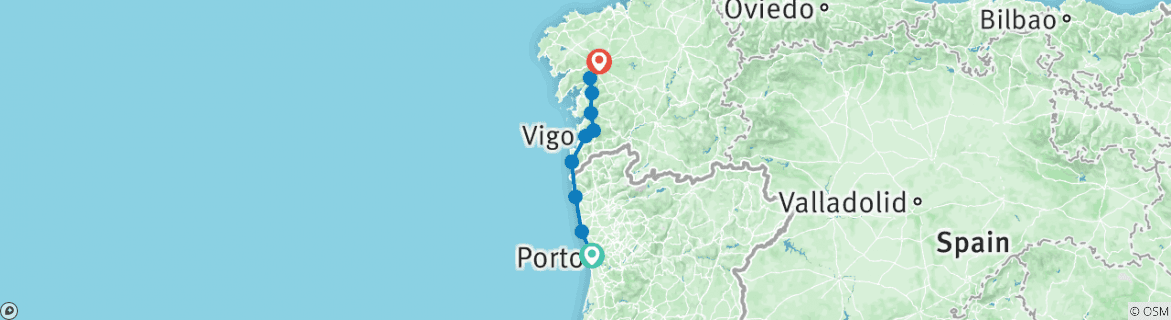 Image of a map showing the route of the tour