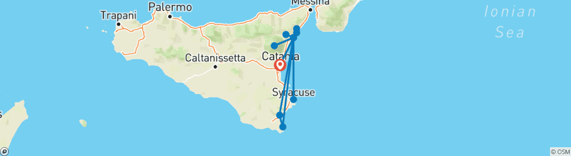 Image of a map showing the route of the tour