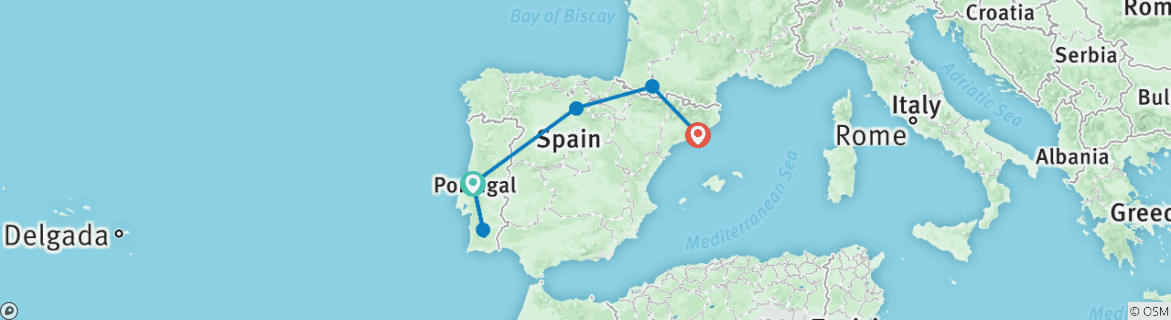 Image of a map showing the route of the tour