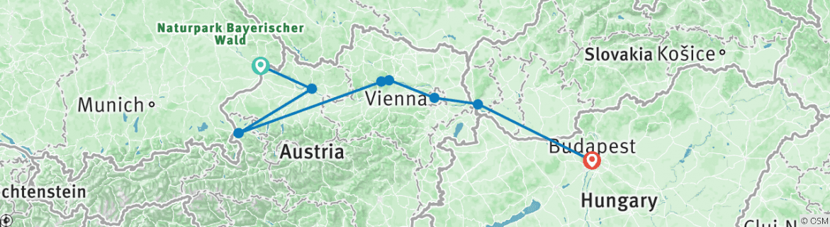 Image of a map showing the route of the tour