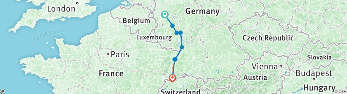 Karte mit der Reiseroute