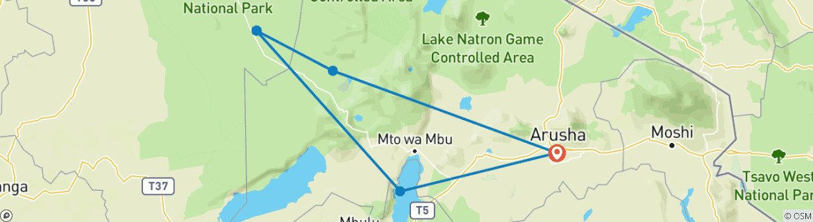 Image d'une carte montrant l'itinéraire du circuit