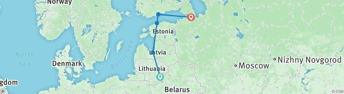Image of a map showing the route of the tour