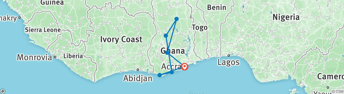 Image of a map showing the route of the tour