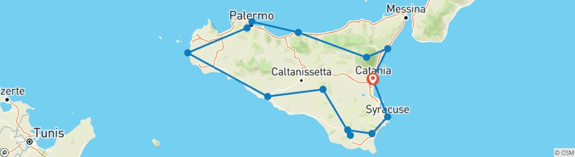 Image of a map showing the route of the tour