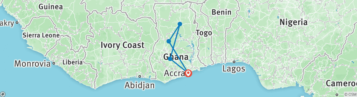 Image of a map showing the route of the tour