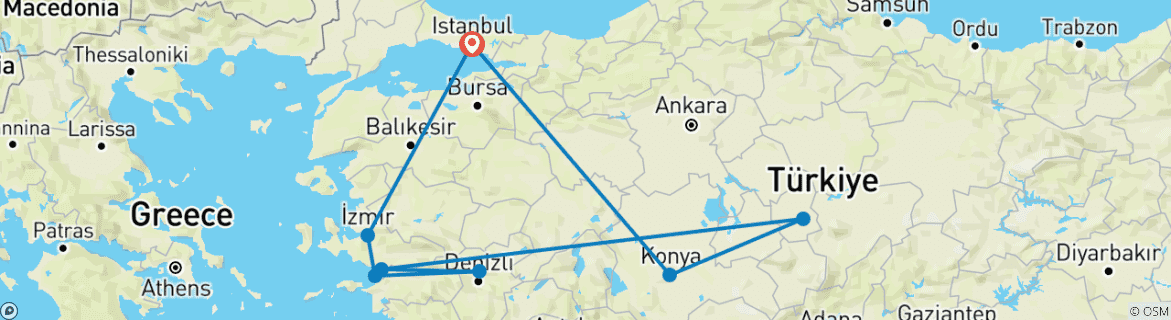 Karte mit der Reiseroute