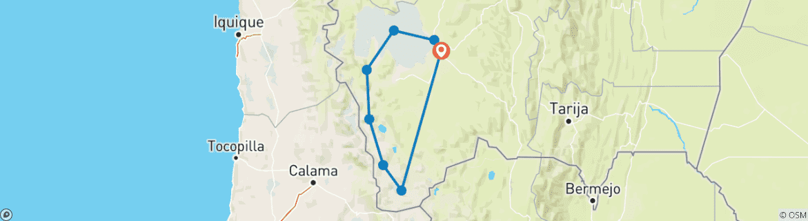 Image of a map showing the route of the tour