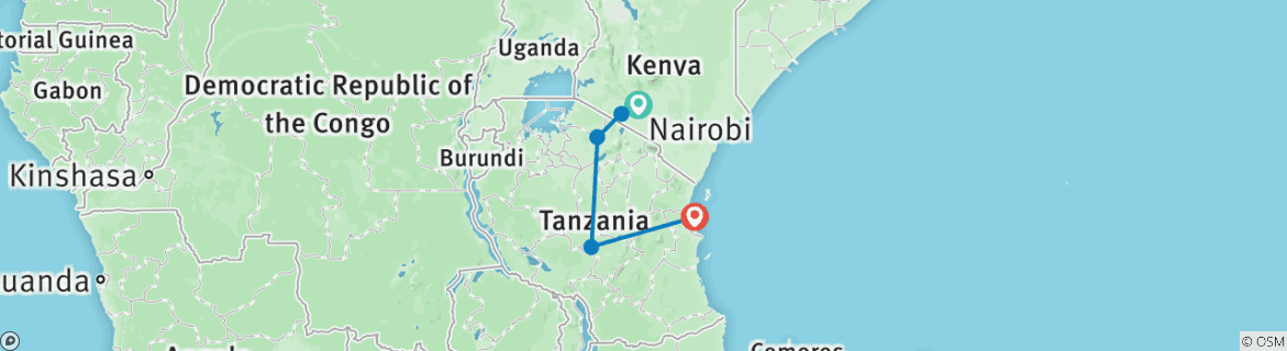 Image of a map showing the route of the tour