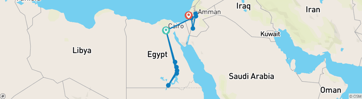Karte von 2 Wochen Ägypten Jordanien Israel Privatreisen, exklusiver Reiseleiter