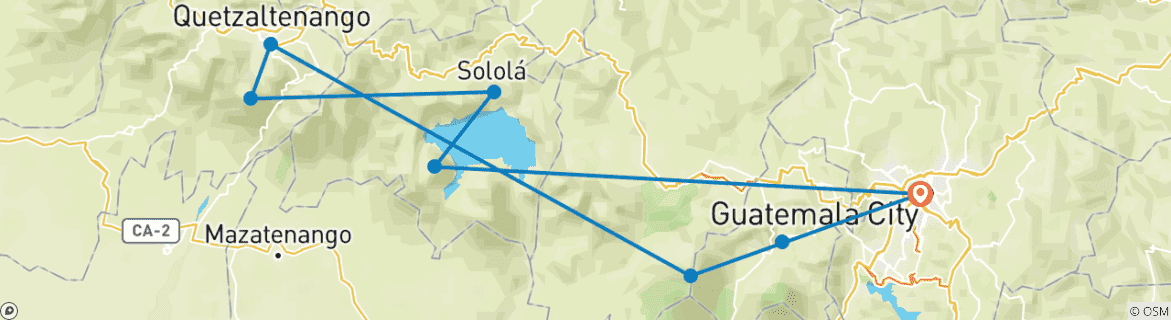 Image of a map showing the route of the tour