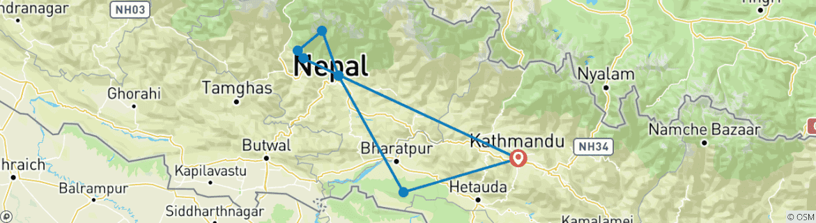 Foto van een kaart met de route van de rondreis