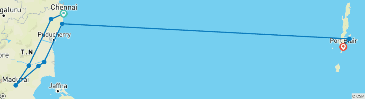 Image of a map showing the route of the tour