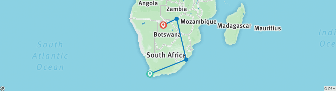 Image of a map showing the route of the tour