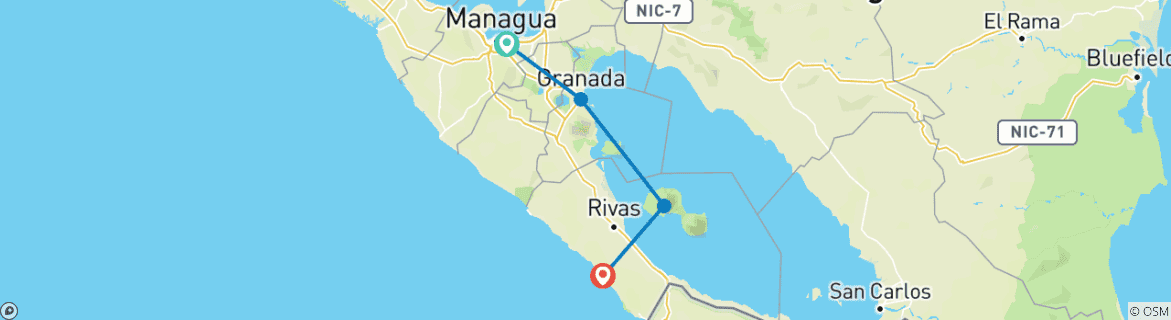 Image d'une carte montrant l'itinéraire du circuit