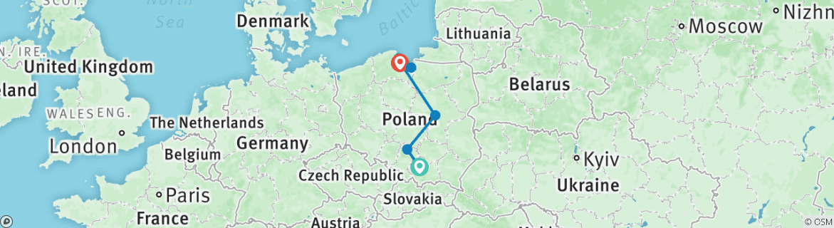 Image of a map showing the route of the tour