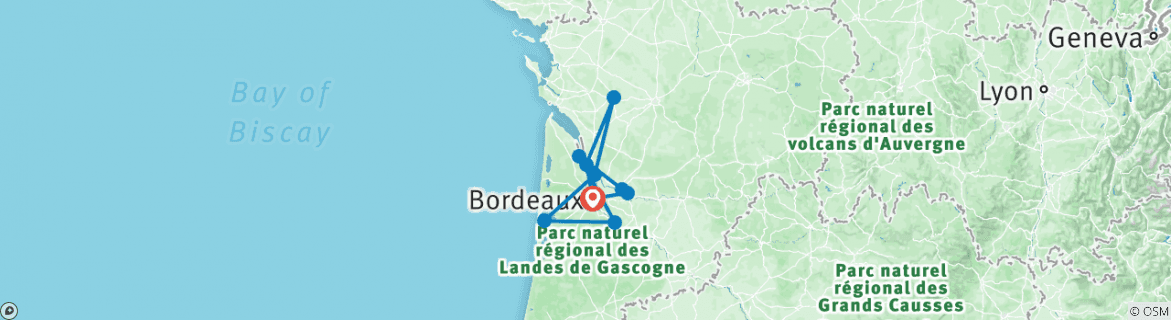 Image of a map showing the route of the tour