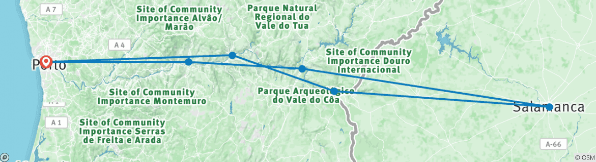Image of a map showing the route of the tour