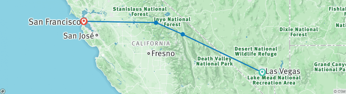 Image of a map showing the route of the tour