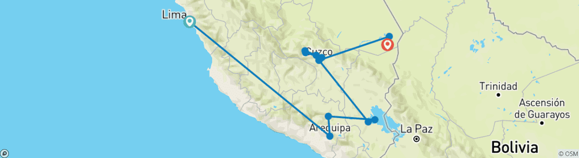 Image of a map showing the route of the tour