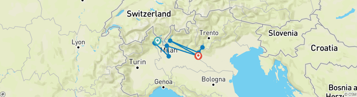 Image of a map showing the route of the tour