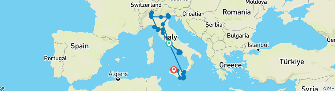 Image d'une carte montrant l'itinéraire du circuit