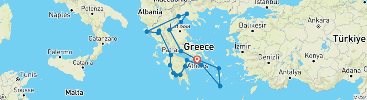 Carte du circuit 27 jours - Cercle de la Grèce ultime : Merveilles de l'UNESCO et îles idylliques