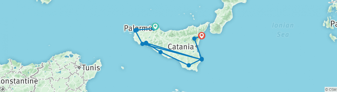 Image of a map showing the route of the tour