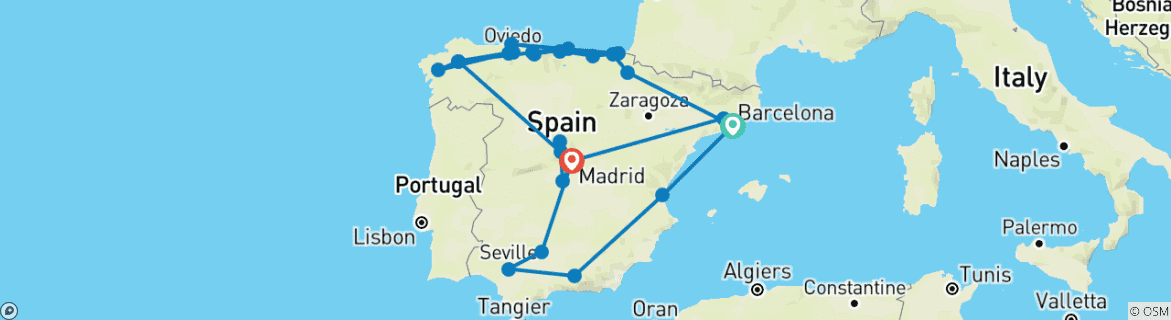 Image d'une carte montrant l'itinéraire du circuit