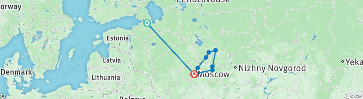 Image of a map showing the route of the tour