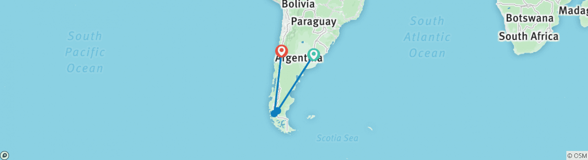Image of a map showing the route of the tour