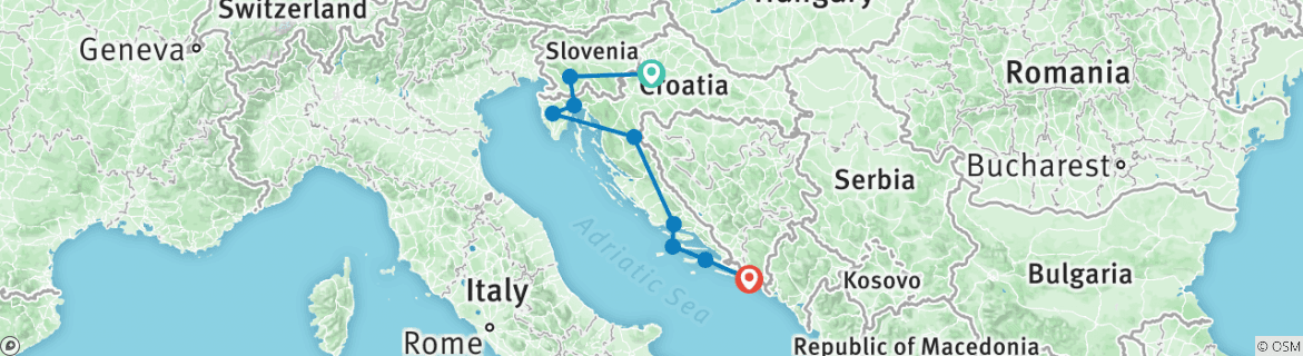 Image of a map showing the route of the tour
