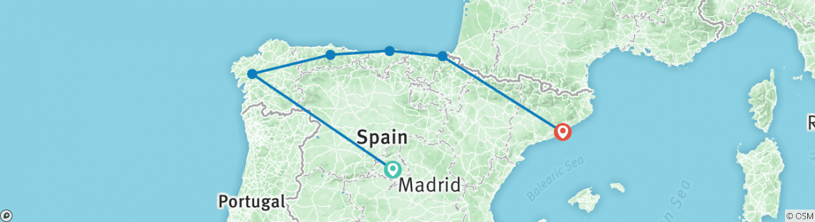 Image of a map showing the route of the tour