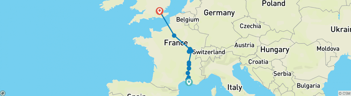 Karte mit der Reiseroute
