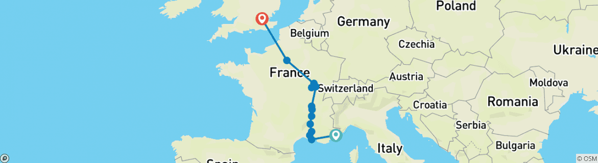Karte mit der Reiseroute
