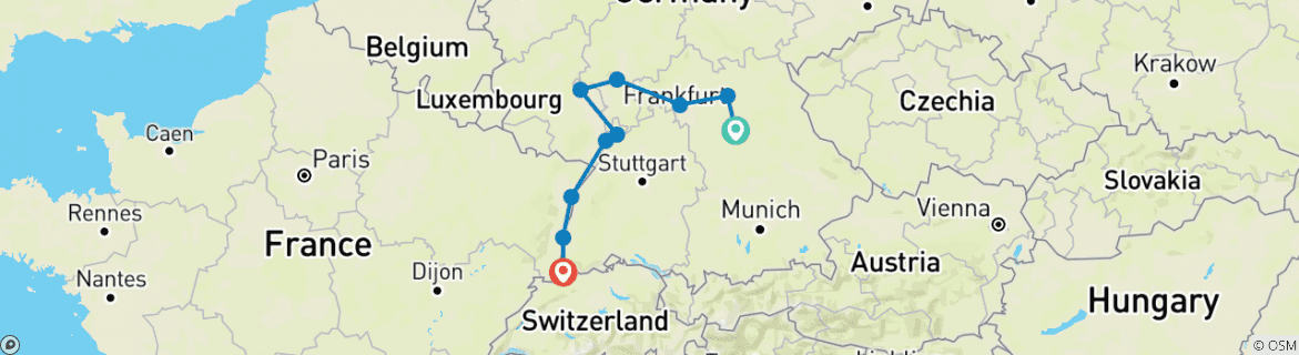 Karte mit der Reiseroute