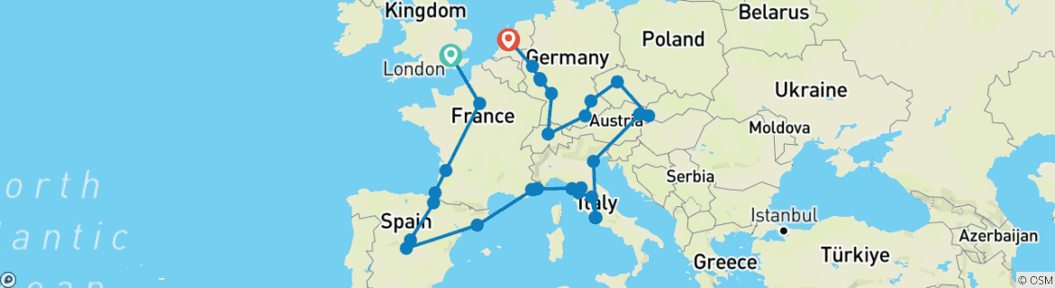 Image d'une carte montrant l'itinéraire du circuit