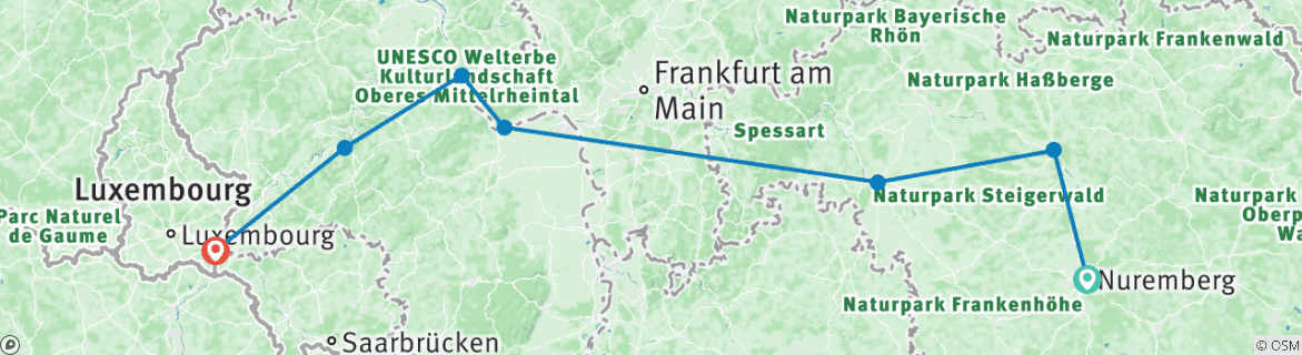 Karte mit der Reiseroute